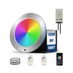 9" Pool Lights, 55W, 19 Color LED, APP Control, 120V, 5500LM, IP68, 50FT Cord.